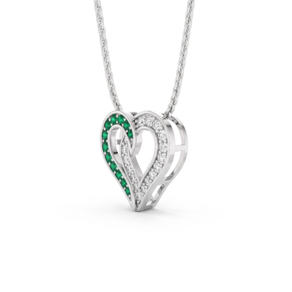 0.64 Cttw Round Green Emerald and Lab Grown Diamond 14K Gold Pave Open Heart Pendant Necklace
