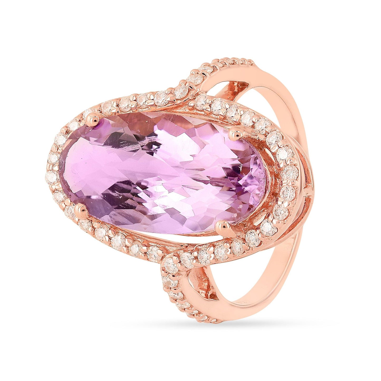 5.92 Ct Oval Pink Amethyst Prong Silver Halo Bold Ring