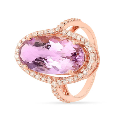 5.92 Ct Oval Pink Amethyst Prong Silver Halo Bold Ring