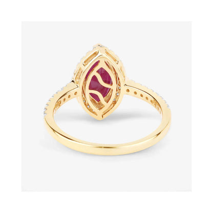 1.45 Ct Marquise Pink Ruby Diamond Prong 10K Gold Halo Pave Band Ring