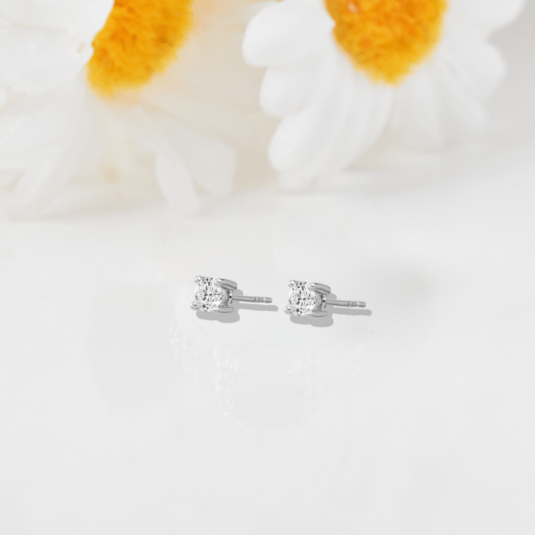 14k White Gold Lab Diamond Round Solitaire Stud Earrings