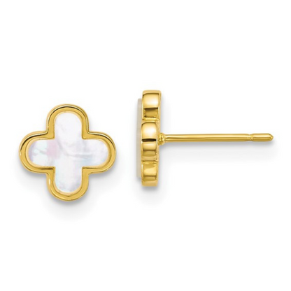 10k Gold Mother of Pearl Clover Earrings
