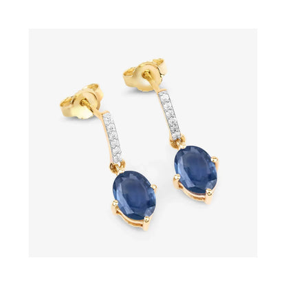 1.90 Ct Oval Blue Sapphire & Diamond Prong 10K Gold Dangle Earrings