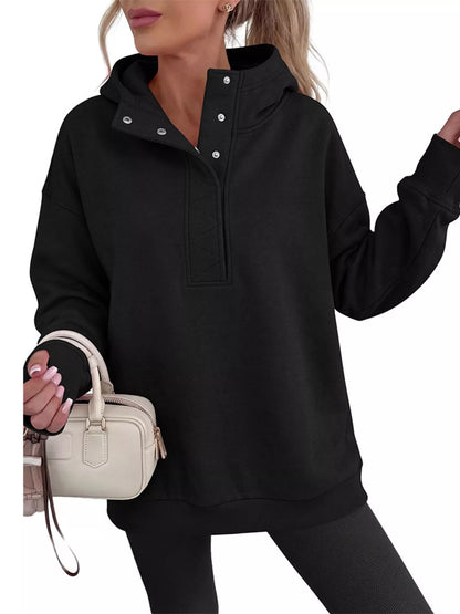 Half Snap Dropped Shoulder Hoodie