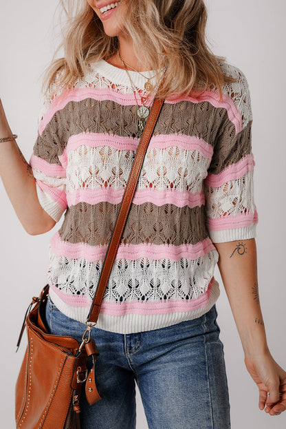 Threaded Pear Leilani Crochet Half Sleeve Sweater