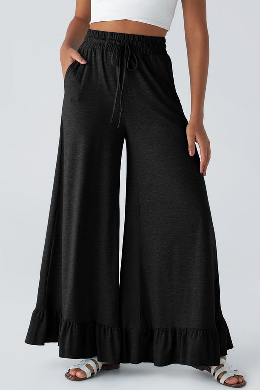 Threaded Pear Freya Ruffled Wide Leg Pants with Pockets