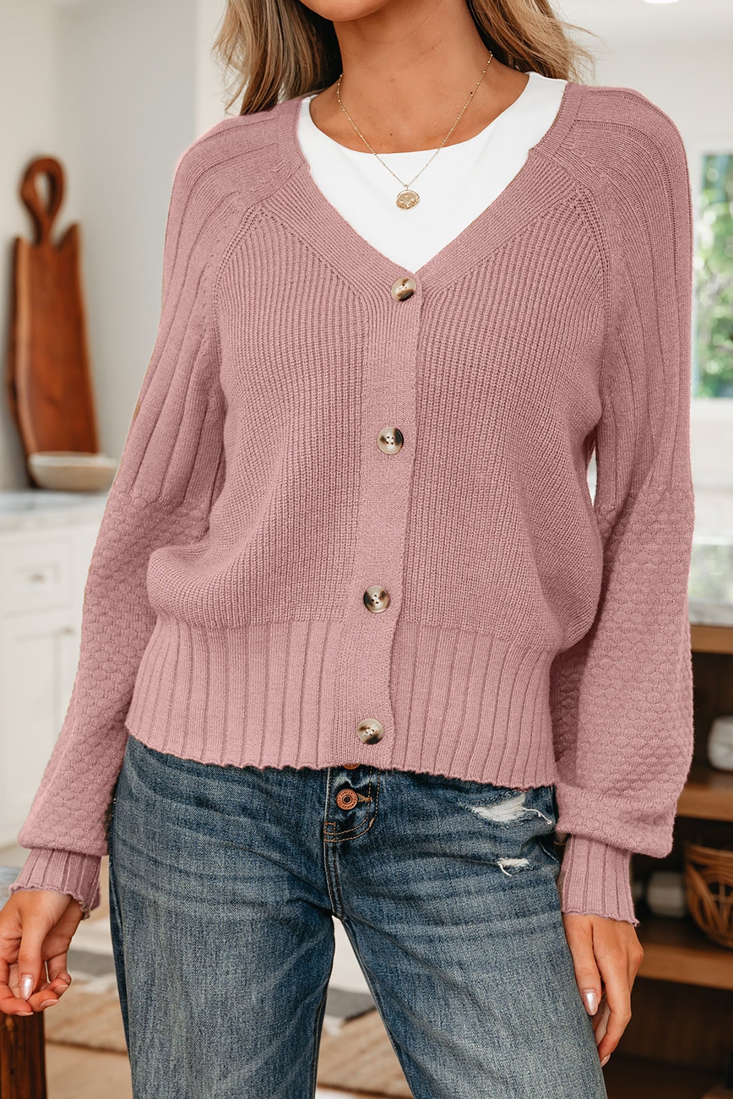 Threaded Pear Khloe Mixed Texture Knit Sweater