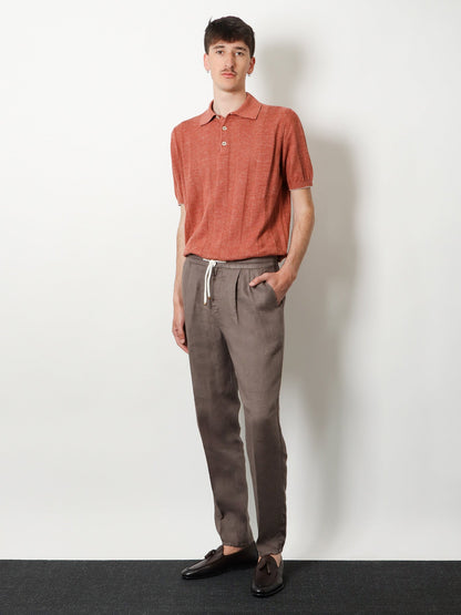 Polo Shirt Linen-Cotton Red