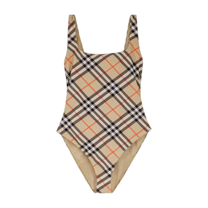 Nylon One-Piece Swimsuit With Check Print
