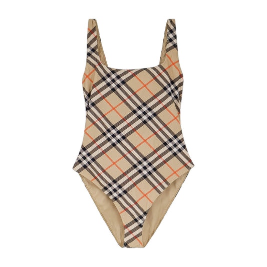 Nylon One-Piece Swimsuit With Check Print