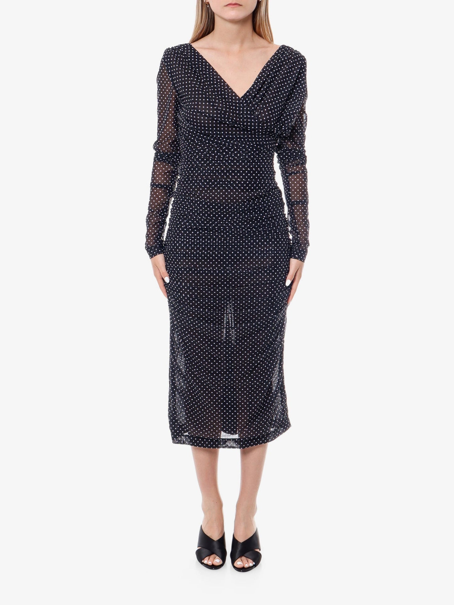 Dress Draped Polka-Dot Black