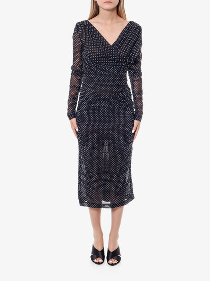 Dress Draped Polka-Dot Black