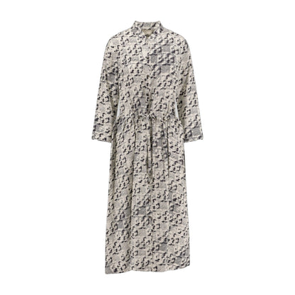 Silk Dress Grey With Pixelated Logo