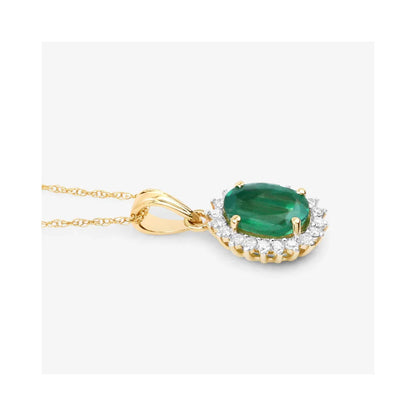 Genuine 10K Zambian Emerald and Diamond Pendant Halo