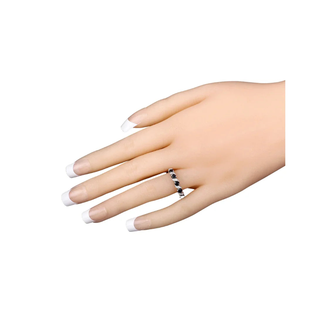 0.64 Ct Round Blue Sapphire and White Topaz Prong Silver Five Stone Ring
