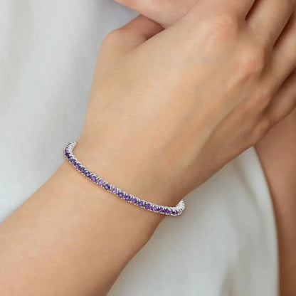 Genuine Amethyst Silver Tennis Bracelet