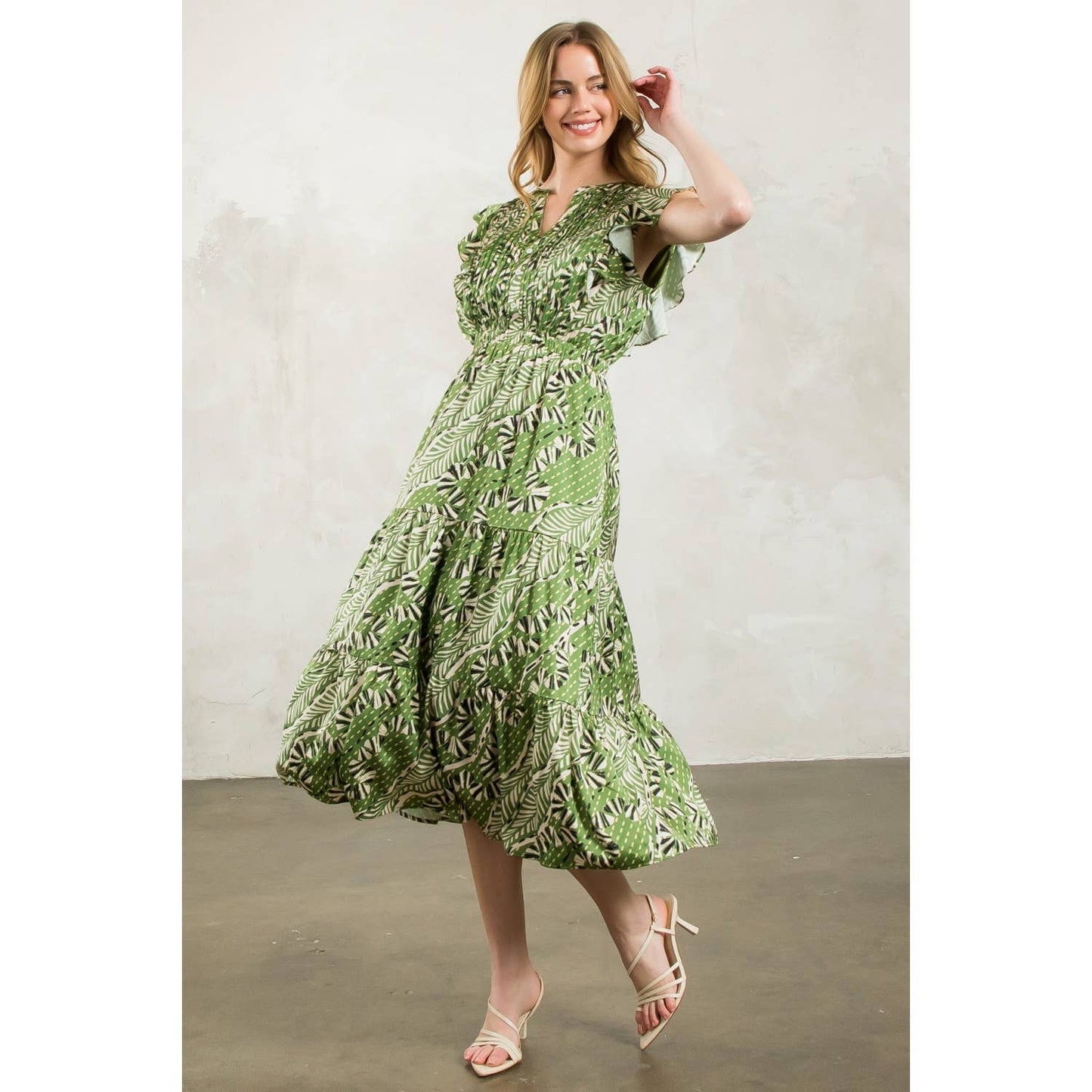 Gwen - Flutter Sleeve Print Tiered Dress