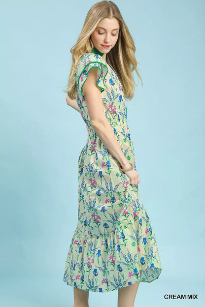 Umgee Mix Floral Midi Dress in Cream