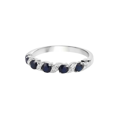 0.64 Ct Round Blue Sapphire and White Topaz Prong Silver Five Stone Ring