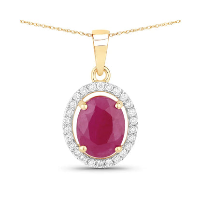 Genuine 10K Pink Ruby White Diamond Halo Pendant