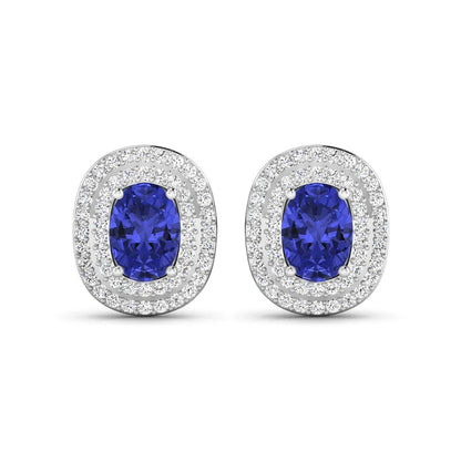 Genuine Diamond Tanzanite Halo Studs