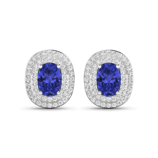 Genuine Diamond Tanzanite Halo Studs
