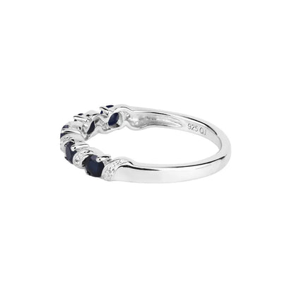 0.64 Ct Round Blue Sapphire and White Topaz Prong Silver Five Stone Ring
