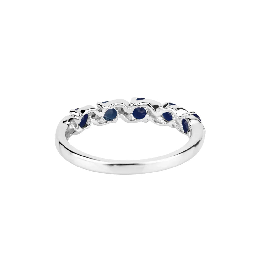 0.64 Ct Round Blue Sapphire and White Topaz Prong Silver Five Stone Ring