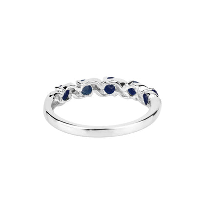 0.64 Ct Round Blue Sapphire and White Topaz Prong Silver Five Stone Ring