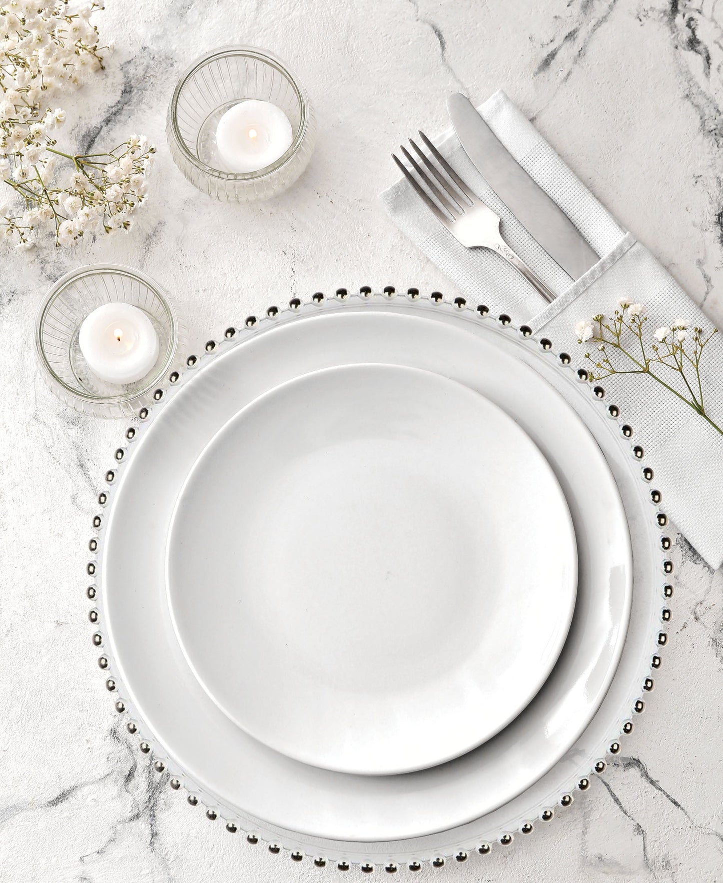Jay Companies Silver Beaded Glass Charger Plate For Elegant Table Settings