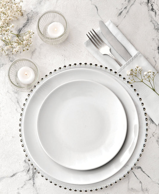 Jay Companies Silver Beaded Glass Charger Plate For Elegant Table Settings
