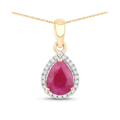 Genuine 10K Gold Pink Ruby Diamond Halo Pendant
