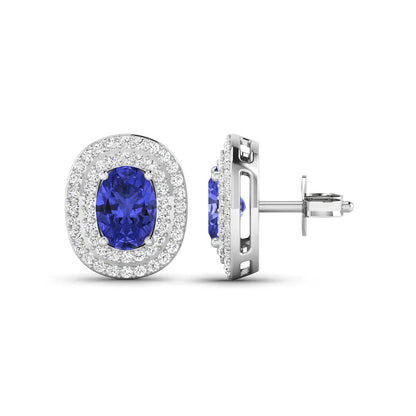 Genuine Diamond Tanzanite Halo Studs