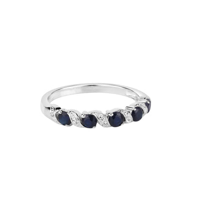 0.64 Ct Round Blue Sapphire and White Topaz Prong Silver Five Stone Ring