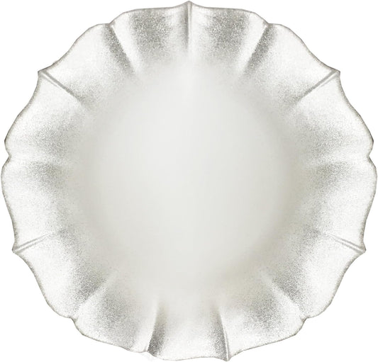 Jay Companies Contessa Silver Glitter Rim With Pearl White Glass Charger Plate 13"