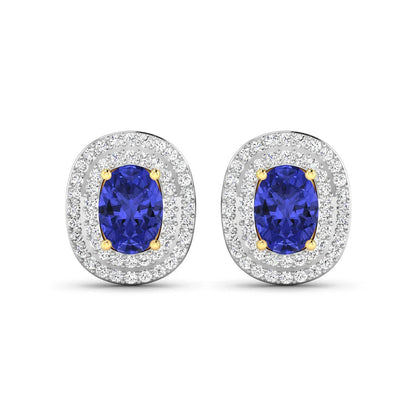 Genuine Diamond Tanzanite Halo Studs