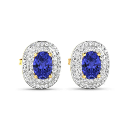 Genuine Diamond Tanzanite Halo Studs