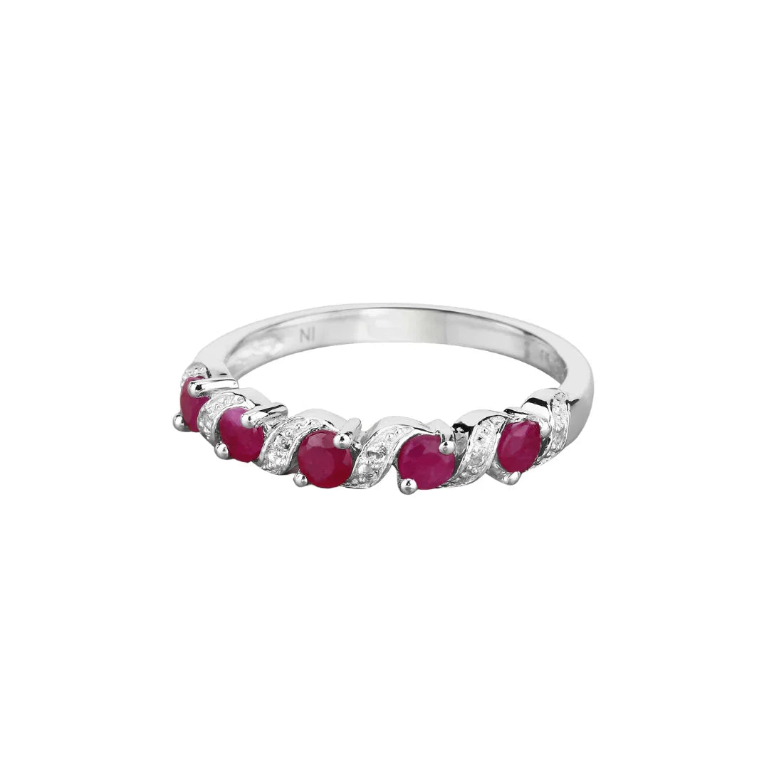 0.65 Ct Round Pink Ruby Prong Silver Five Stone Ring