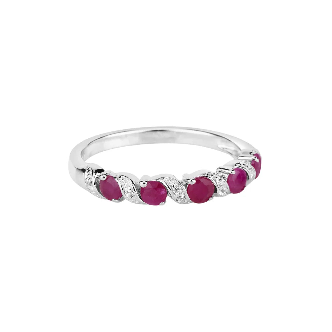 0.65 Ct Round Pink Ruby Prong Silver Five Stone Ring