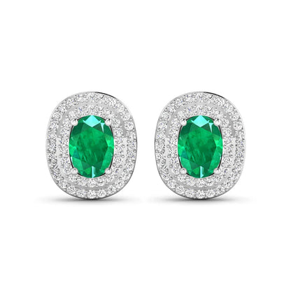 Genuine Diamond and Zambian Emerald 14k Gold Studs