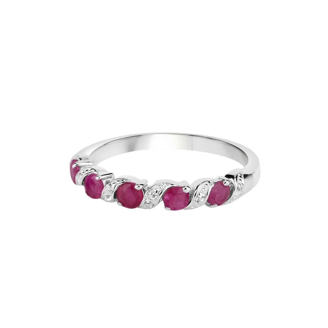 0.65 Ct Round Pink Ruby Prong Silver Five Stone Ring