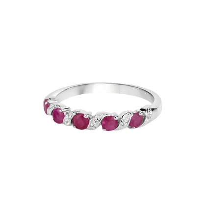 0.65 Ct Round Pink Ruby Prong Silver Five Stone Ring