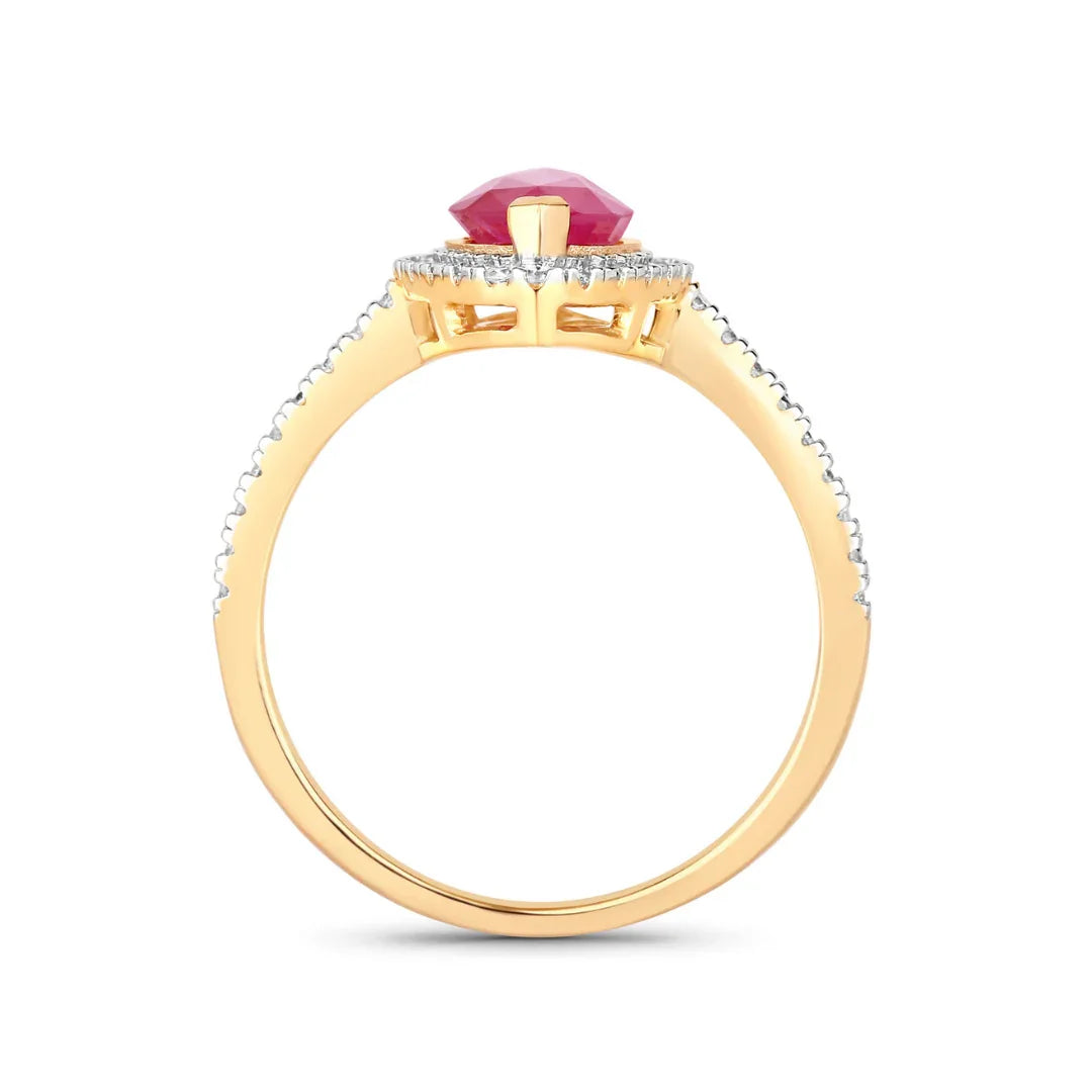 1.45 Ct Marquise Pink Ruby Diamond Prong 10K Gold Halo Pave Band Ring