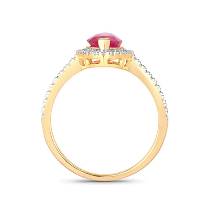 1.45 Ct Marquise Pink Ruby Diamond Prong 10K Gold Halo Pave Band Ring