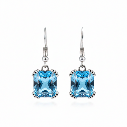 Sea Blue Crystal & Silvertone Princess-Cut Drop Earrings