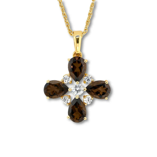 Natural Smoky Quartz Dainty Four Clover Necklace