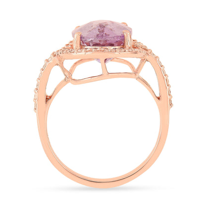 5.92 Ct Oval Pink Amethyst Prong Silver Halo Bold Ring