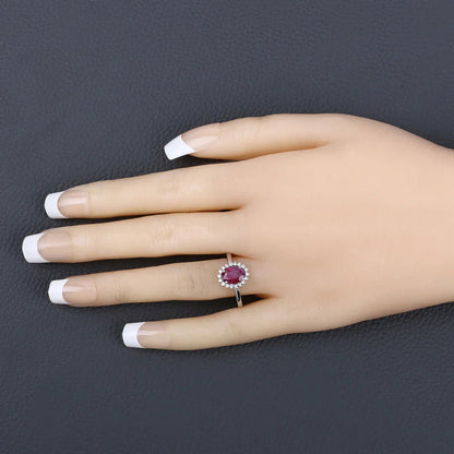 1.44 Ct Oval Pink Ruby Diamond Prong 10K Gold Halo Ring