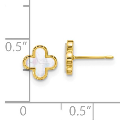 10k Gold Mother of Pearl Clover Earrings