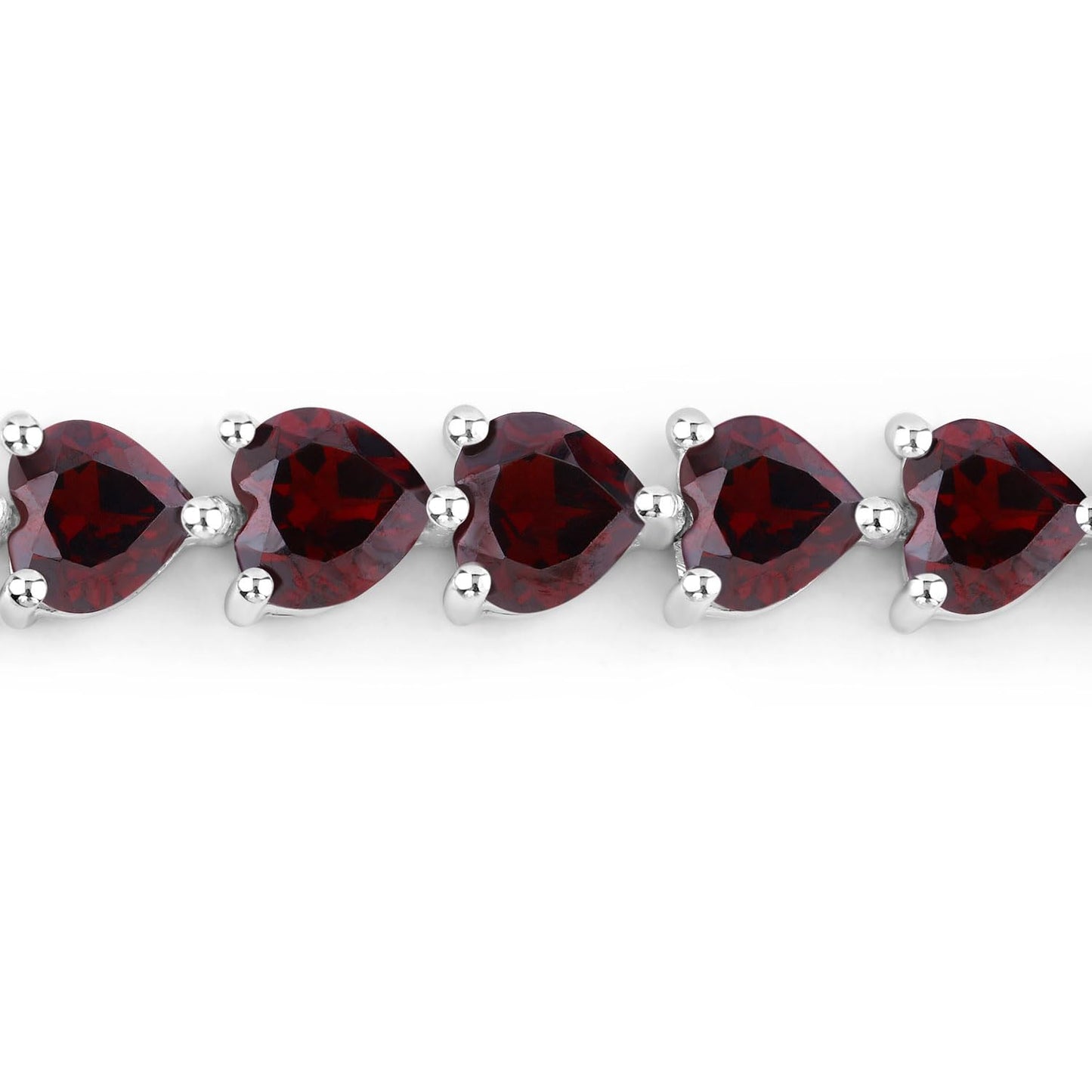 15.50 Ct Heart Red Garnet Prong Sterling Silver Box Clasp Tennis Bracelet